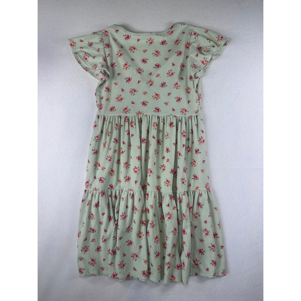 Jessica Simpson Women Floral Ribbed Babydoll Mini Dress Sage Green Pink Rose L - Picture 3 of 12